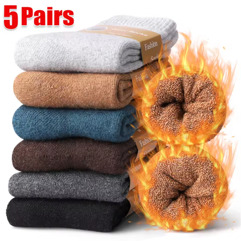 5 Pairs Wool Socks Women Winter Warm Thicken Cozy Boot Thermal Solid Color Soft Sock for Ladies Crew Comfy Work Sock Men Hiking