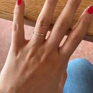 14k Solid Gold Twisted Solitaire Ring • Tiny Diamond Engagement Ring • Dainty Minimalist Ring • Promise Jewelry Gift for Her