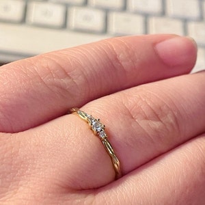14k Solid Gold Twisted Solitaire Ring • Tiny Diamond Engagement Ring • Dainty Minimalist Ring • Promise Jewelry Gift for Her