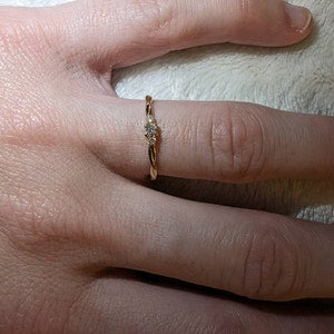 14k Solid Gold Twisted Solitaire Ring • Tiny Diamond Engagement Ring • Dainty Minimalist Ring • Promise Jewelry Gift for Her