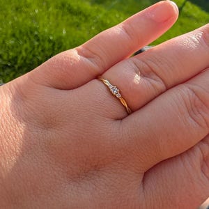 14k Solid Gold Twisted Solitaire Ring • Tiny Diamond Engagement Ring • Dainty Minimalist Ring • Promise Jewelry Gift for Her