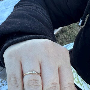 14k Solid Gold Twisted Solitaire Ring • Tiny Diamond Engagement Ring • Dainty Minimalist Ring • Promise Jewelry Gift for Her