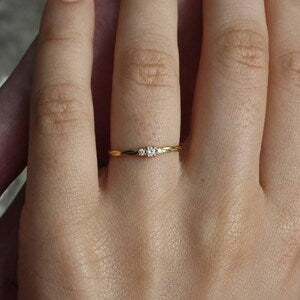 14k Solid Gold Twisted Solitaire Ring • Tiny Diamond Engagement Ring • Dainty Minimalist Ring • Promise Jewelry Gift for Her