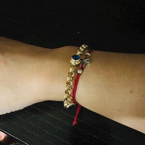14k Gold Evil Eye Rolo Bracelet | Protection Charm on Chunky Belcher Chain