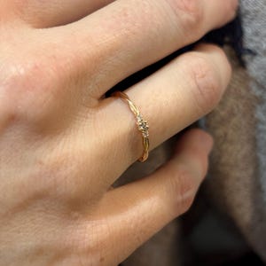 14k Solid Gold Twisted Solitaire Ring • Tiny Diamond Engagement Ring • Dainty Minimalist Ring • Promise Jewelry Gift for Her
