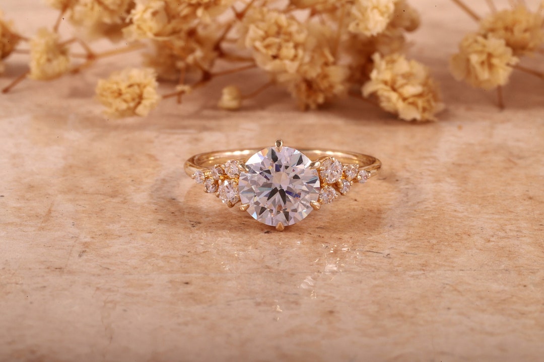 2 ct  Round Moissanite Engagement Ring 14K Yellow Gold ,6 prong Wedding Ring , Bridal Ring, Anniversary Ring Gift for Her , Moissanite Ring