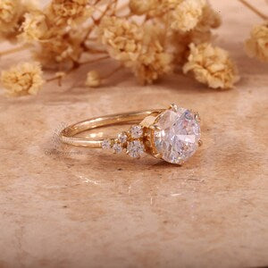 2 ct  Round Moissanite Engagement Ring 14K Yellow Gold ,6 prong Wedding Ring , Bridal Ring, Anniversary Ring Gift for Her , Moissanite Ring