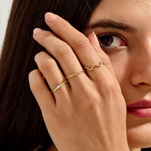 14k Solid Gold Twisted Solitaire Ring • Tiny Diamond Engagement Ring • Dainty Minimalist Ring • Promise Jewelry Gift for Her