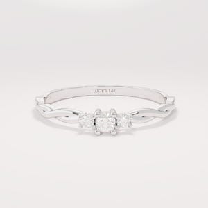 14k Solid Gold Twisted Solitaire Ring • Tiny Diamond Engagement Ring • Dainty Minimalist Ring • Promise Jewelry Gift for Her