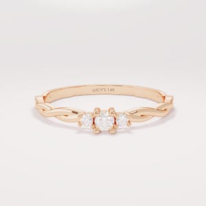 14k Solid Gold Twisted Solitaire Ring • Tiny Diamond Engagement Ring • Dainty Minimalist Ring • Promise Jewelry Gift for Her