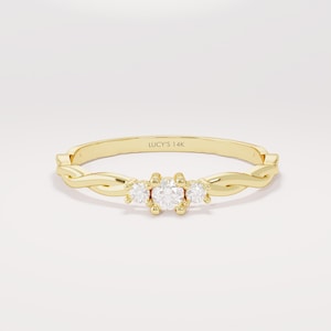 14k Solid Gold Twisted Solitaire Ring • Tiny Diamond Engagement Ring • Dainty Minimalist Ring • Promise Jewelry Gift for Her