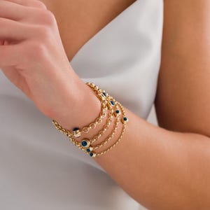 14k Gold Evil Eye Rolo Bracelet | Protection Charm on Chunky Belcher Chain