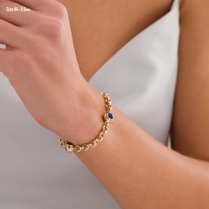 14k Gold Evil Eye Rolo Bracelet | Protection Charm on Chunky Belcher Chain