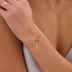 14k Gold Evil Eye Rolo Bracelet | Protection Charm on Chunky Belcher Chain