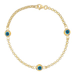 14k Gold Evil Eye Rolo Bracelet | Protection Charm on Chunky Belcher Chain