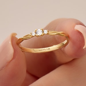 14k Solid Gold Twisted Solitaire Ring • Tiny Diamond Engagement Ring • Dainty Minimalist Ring • Promise Jewelry Gift for Her