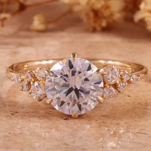 2 ct  Round Moissanite Engagement Ring 14K Yellow Gold ,6 prong Wedding Ring , Bridal Ring, Anniversary Ring Gift for Her , Moissanite Ring