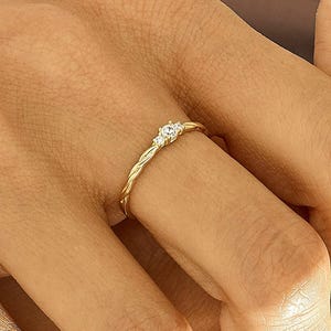 14k Solid Gold Twisted Solitaire Ring • Tiny Diamond Engagement Ring • Dainty Minimalist Ring • Promise Jewelry Gift for Her