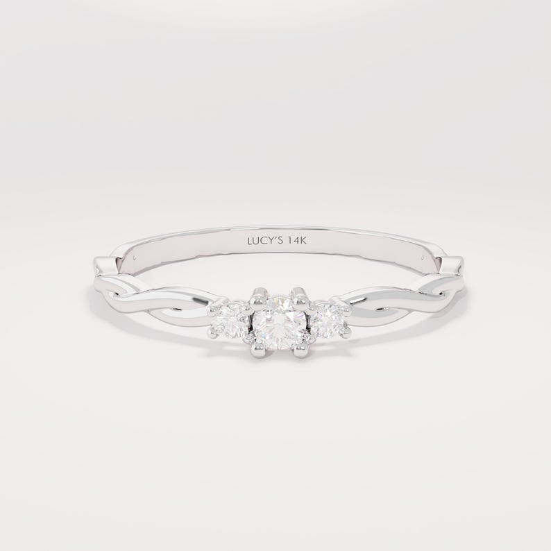 14k Solid Gold Twisted Solitaire Ring • Tiny Diamond Engagement Ring • Dainty Minimalist Ring • Promise Jewelry Gift for Her