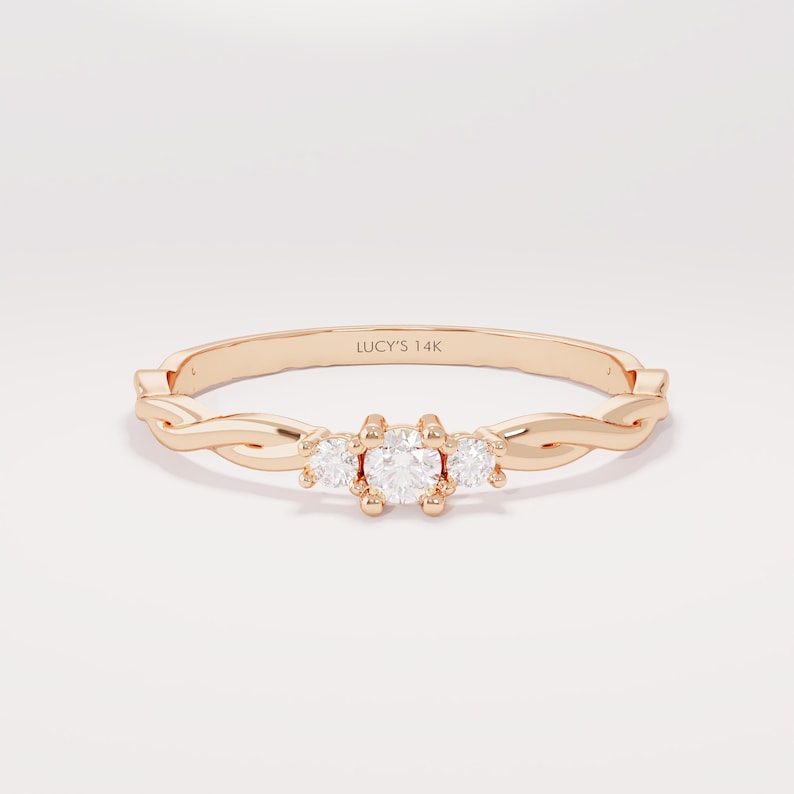 14k Solid Gold Twisted Solitaire Ring • Tiny Diamond Engagement Ring • Dainty Minimalist Ring • Promise Jewelry Gift for Her