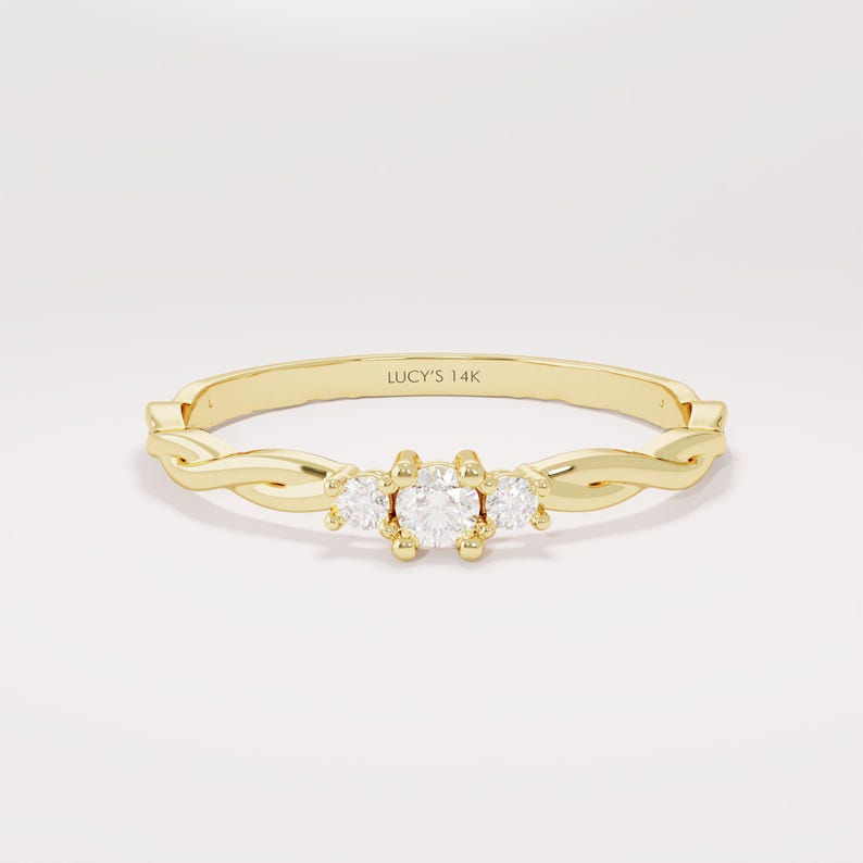 14k Solid Gold Twisted Solitaire Ring • Tiny Diamond Engagement Ring • Dainty Minimalist Ring • Promise Jewelry Gift for Her