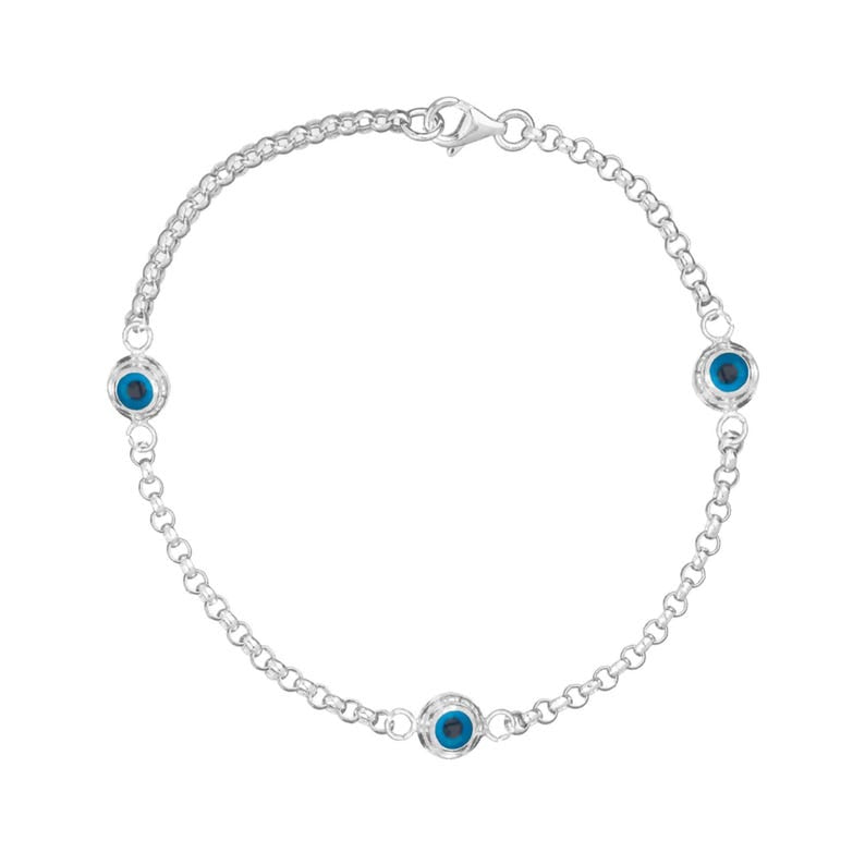 14k Gold Evil Eye Rolo Bracelet | Protection Charm on Chunky Belcher Chain