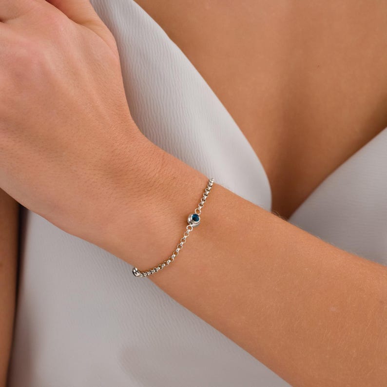 14k Gold Evil Eye Rolo Bracelet | Protection Charm on Chunky Belcher Chain