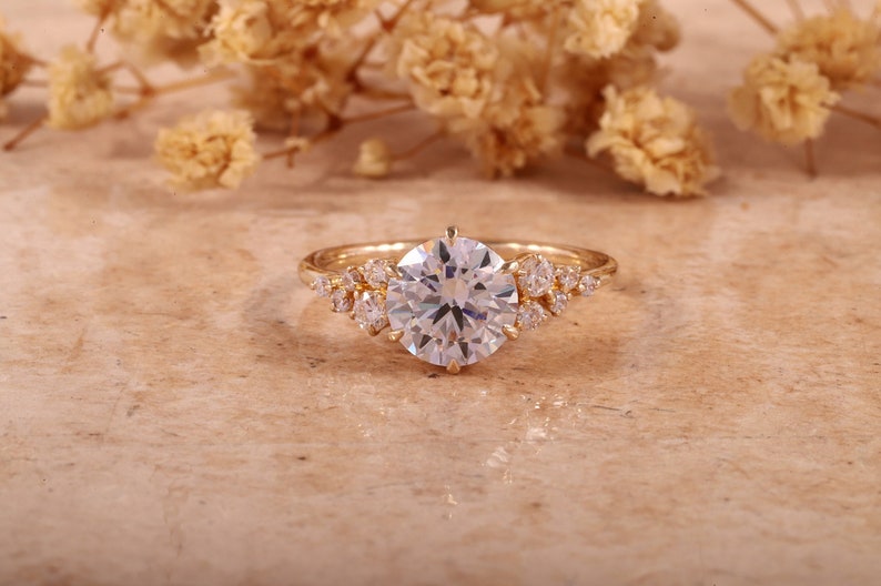 2 ct  Round Moissanite Engagement Ring 14K Yellow Gold ,6 prong Wedding Ring , Bridal Ring, Anniversary Ring Gift for Her , Moissanite Ring